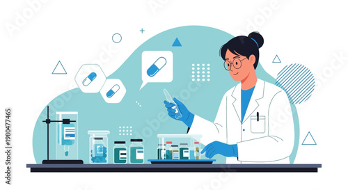 Scientist in Lab Coat Working with Medical Samples and Capsules