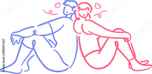 couple leaning together human connection concept roughen single line art
