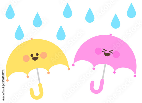 雨でうきうきの傘たち