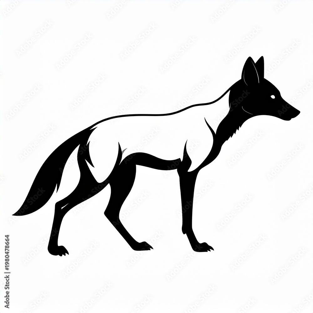 Fototapeta premium minimalist black and white dog silhouette walking line art illustration