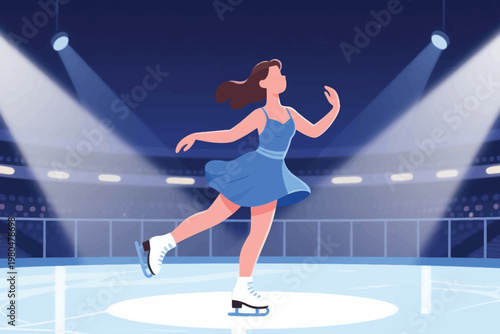 Illustration Of A Graceful Woman Ice Skating On Ice With A Bright Light Background Vector Design Template