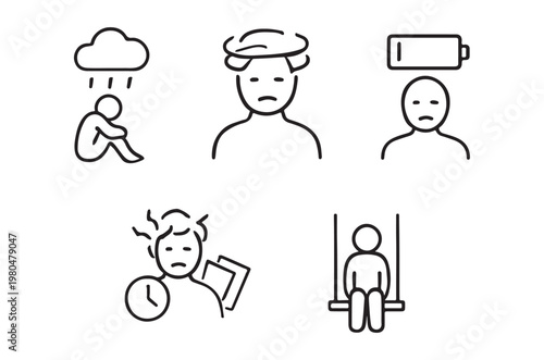 Line art illustrations depicting various states of sadness stress and emotional distress high quality professional detailed