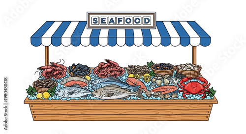 Fresh seafood on market display.