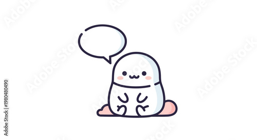 Cute cartoon character with speech bubble.