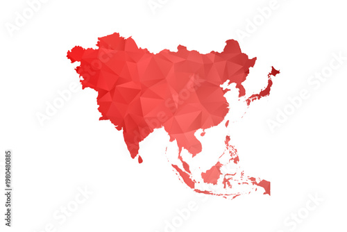 Asia Map - Polygon Style Vector Illustration in Red Gradient, Low Poly Geometric Design, Isolated on White Background, Perfect for Infographics, Reports, and Educational Materials.