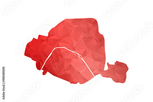 Paris Map - Polygon Style Vector Illustration in Red Gradient, Low Poly Geometric Design, Isolated on White Background, Perfect for Infographics, Reports, and Educational Materials.