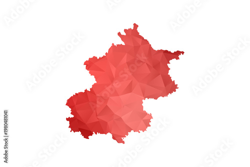 Beijing Map - Polygon Style Vector Illustration in Red Gradient, Low Poly Geometric Design, Isolated on White Background, Perfect for Infographics, Reports, and Educational Materials.