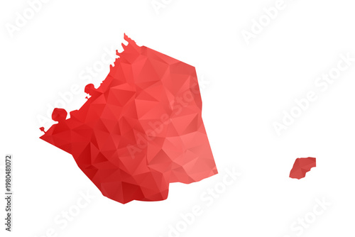 Dubai Map - Polygon Style Vector Illustration in Red Gradient, Low Poly Geometric Design, Isolated on White Background, Perfect for Infographics, Reports, and Educational Materials.