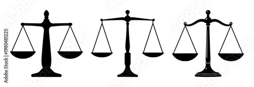 Ethical AI balance scales set with solid black icon and white background featuring symbol, AI, balance with justice and technology