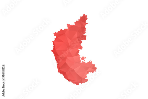 karnataka Map - Polygon Style Vector Illustration in Red Gradient, Low Poly Geometric Design, Isolated on White Background, Perfect for Infographics, Reports, and Educational Materials.