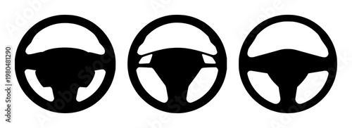 Steering wheel sensor icon set with solid black figure on white background featuring autonomous, vehicle, sensor with icon design and technology