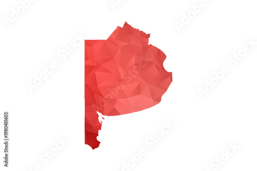 Buenos Aires Map - Polygon Style Vector Illustration in Red Gradient, Low Poly Geometric Design, Isolated on White Background, Perfect for Infographics, Reports, and Educational Materials.