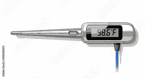 Digital Thermometer Displaying Temperature Reading, Healthcare Device