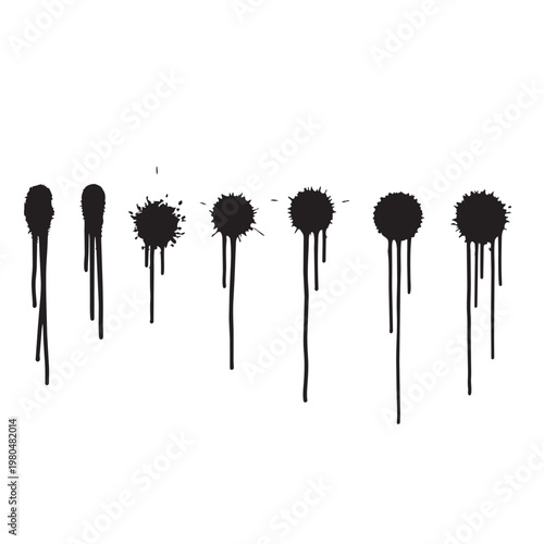 Vector ink splatter illustration with black paint drops and drips