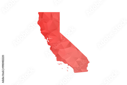 California Map - Polygon Style Vector Illustration in Red Gradient, Low Poly Geometric Design, Isolated on White Background, Perfect for Infographics, Reports, and Educational Materials.