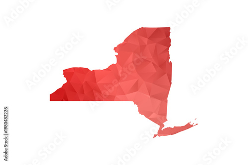 New York Map - Polygon Style Vector Illustration in Red Gradient, Low Poly Geometric Design, Isolated on White Background, Perfect for Infographics, Reports, and Educational Materials.