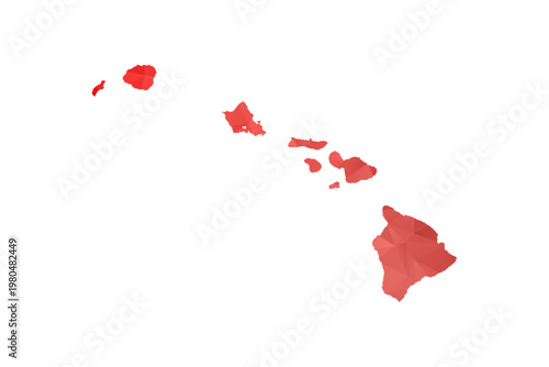 Hawaii Map - Polygon Style Vector Illustration in Red Gradient, Low Poly Geometric Design, Isolated on White Background, Perfect for Infographics, Reports, and Educational Materials.
