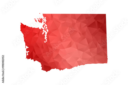 Washington Map - Polygon Style Vector Illustration in Red Gradient, Low Poly Geometric Design, Isolated on White Background, Perfect for Infographics, Reports, and Educational Materials.