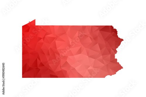 Pennsylvania Map - Polygon Style Vector Illustration in Red Gradient, Low Poly Geometric Design, Isolated on White Background, Perfect for Infographics, Reports, and Educational Materials.
