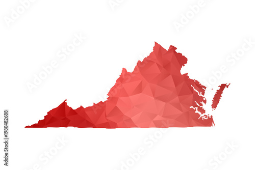 Virginia Map - Polygon Style Vector Illustration in Red Gradient, Low Poly Geometric Design, Isolated on White Background, Perfect for Infographics, Reports, and Educational Materials.