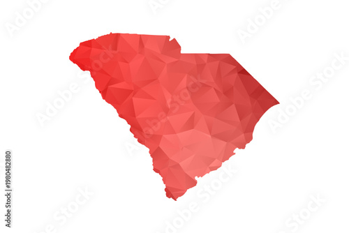 South Carolina Map - Polygon Style Vector Illustration in Red Gradient, Low Poly Geometric Design, Isolated on White Background, Perfect for Infographics, Reports, and Educational Materials.