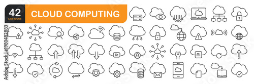 Set of line icons related to Cloud Computing. Outline icons collection. Editable stroke. Vector illustration