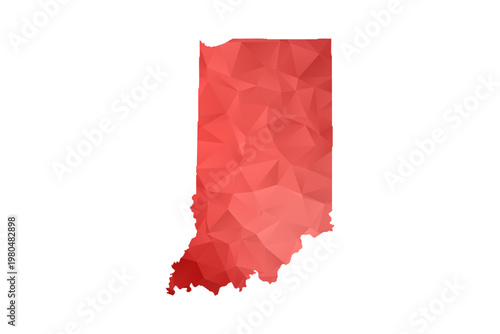Indiana Map - Polygon Style Vector Illustration in Red Gradient, Low Poly Geometric Design, Isolated on White Background, Perfect for Infographics, Reports, and Educational Materials.
