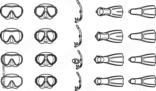 Dive into adventure with a collection of essential snorkeling gear, artfully arranged against a clear, uncluttered background, representing the joy of aquatic exploration.