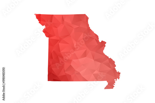 Missouri Map - Polygon Style Vector Illustration in Red Gradient, Low Poly Geometric Design, Isolated on White Background, Perfect for Infographics, Reports, and Educational Materials.
