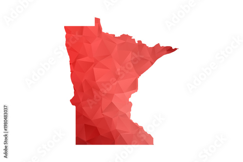 Minnesota Map - Polygon Style Vector Illustration in Red Gradient, Low Poly Geometric Design, Isolated on White Background, Perfect for Infographics, Reports, and Educational Materials.