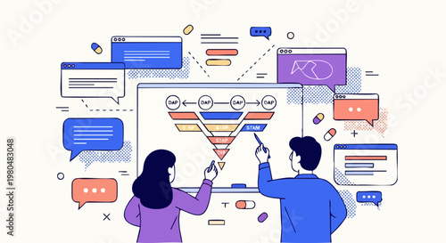 Business Team Analyzing Marketing Funnel Data on Digital Screen