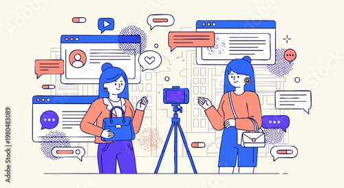 Content Creators Recording Video with Handbags for Social Media