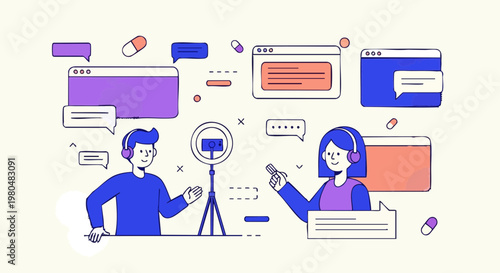 Content creators live streaming medical topics with digital assets