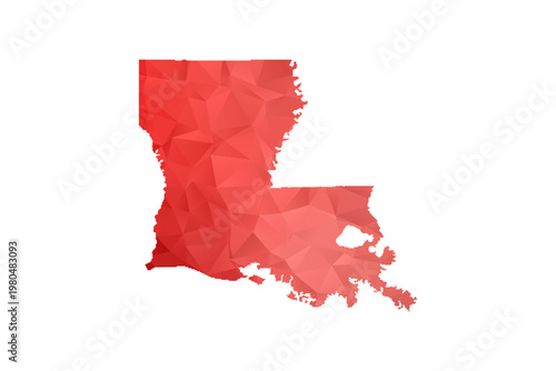 Louisiana Map - Polygon Style Vector Illustration in Red Gradient, Low Poly Geometric Design, Isolated on White Background, Perfect for Infographics, Reports, and Educational Materials.