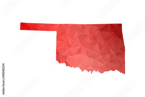 Oklahoma Map - Polygon Style Vector Illustration in Red Gradient, Low Poly Geometric Design, Isolated on White Background, Perfect for Infographics, Reports, and Educational Materials.