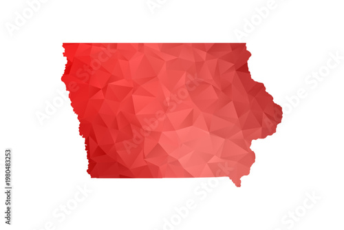 Iowa Map - Polygon Style Vector Illustration in Red Gradient, Low Poly Geometric Design, Isolated on White Background, Perfect for Infographics, Reports, and Educational Materials.