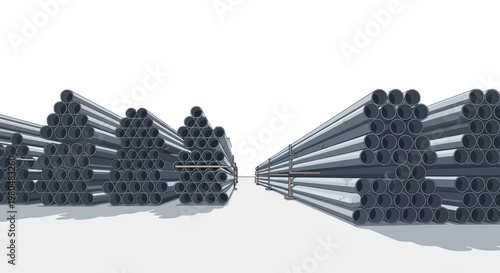 Industrial Steel Pipes and Metal Tubes Stacked in Warehouse Illustration - Construction and Plumbing Infrastructure Concept