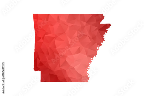 Arkansas Map - Polygon Style Vector Illustration in Red Gradient, Low Poly Geometric Design, Isolated on White Background, Perfect for Infographics, Reports, and Educational Materials.