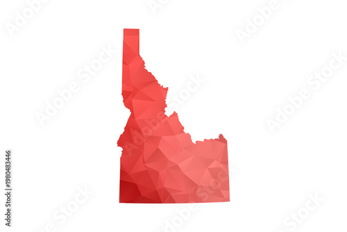 Idaho Map - Polygon Style Vector Illustration in Red Gradient, Low Poly Geometric Design, Isolated on White Background, Perfect for Infographics, Reports, and Educational Materials.