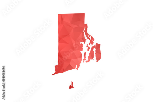 Rhode Island Map - Polygon Style Vector Illustration in Red Gradient, Low Poly Geometric Design, Isolated on White Background, Perfect for Infographics, Reports, and Educational Materials.