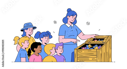 Educational composting workshop for children vector illustration