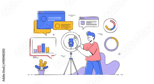 Content Creator Setting Up Ring Light and Smartphone for Video