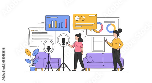 Digital Content Creation and Marketing Data Analytics Illustration