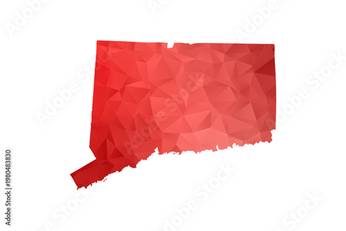 Connecticut Map - Polygon Style Vector Illustration in Red Gradient, Low Poly Geometric Design, Isolated on White Background, Perfect for Infographics, Reports, and Educational Materials.