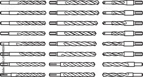 A comprehensive array of drill bits, meticulously organized, showcases a variety of shapes and sizes. This image captures the essence of construction and precision work.