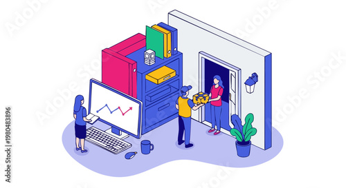 Isometric Home Package Delivery and Online Shopping Concept