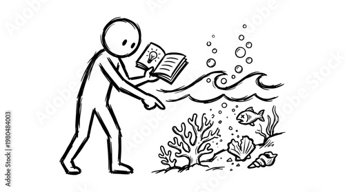 Person Reading Book with Underwater Scene