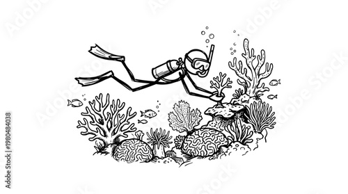 Scuba Diver Planting Coral in Underwater Scene