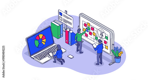 Isometric Business Strategy Brainstorming and Team Planning Concept