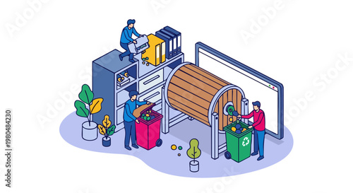 Sustainable Composting and Waste Management Isometric Illustration